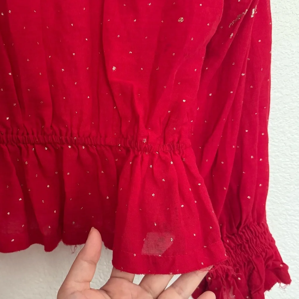 Free People Counting Stars Long Sleeve Boho Blouse in Red XS